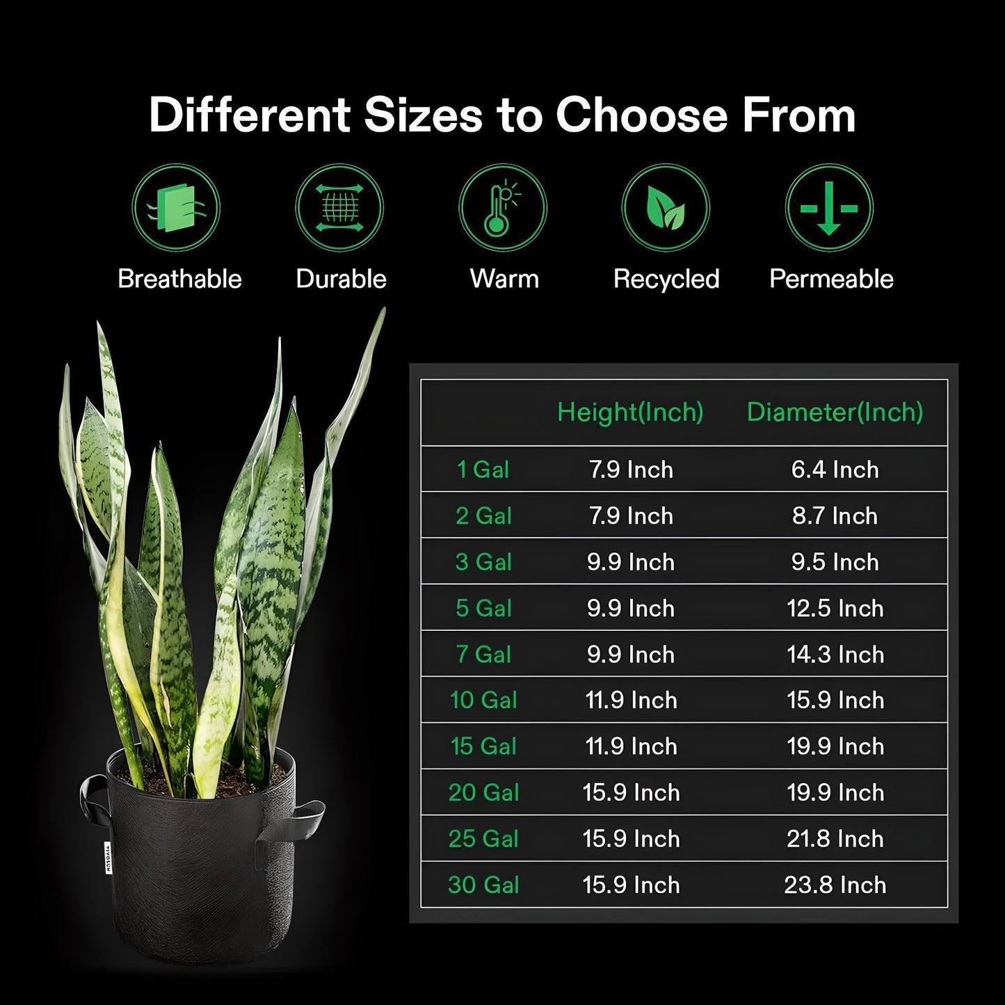 VIVOSUN Grow Bags 5-Pack 1Gal - 30Gal