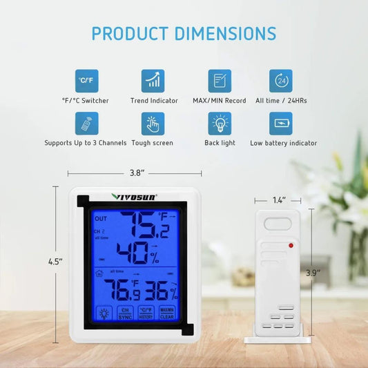 VIVOSUN Wireless Thermometer and Hygrometer with 3 Remote Sensors