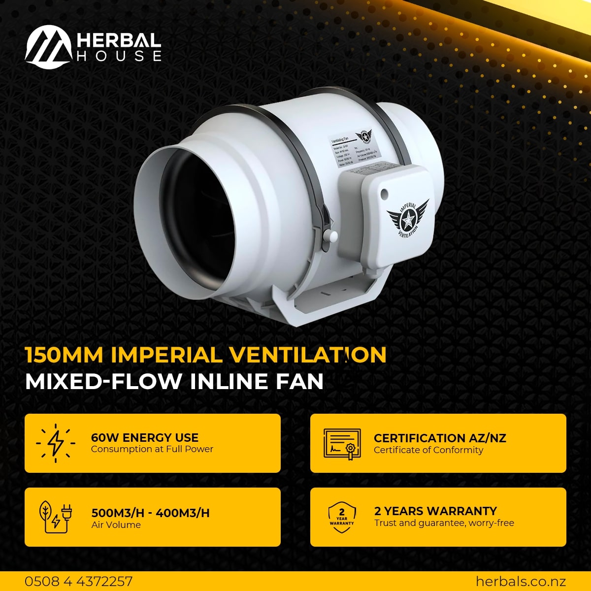 150mm Inline Fan Package specs