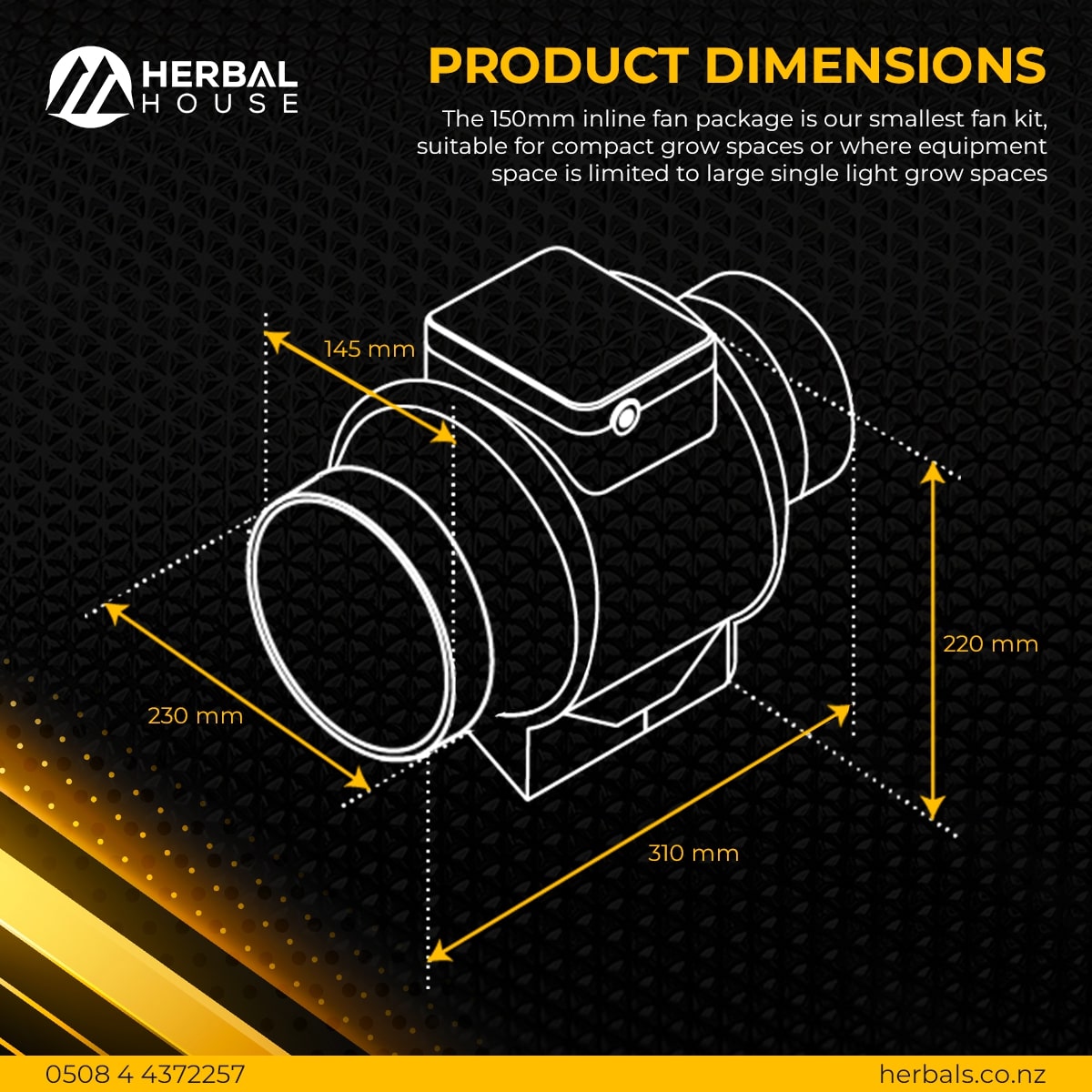 150mm Inline Fan Package dimensions