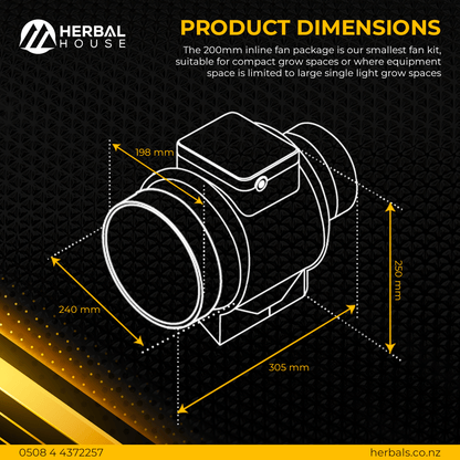200mm Inline Fan Package dimensions