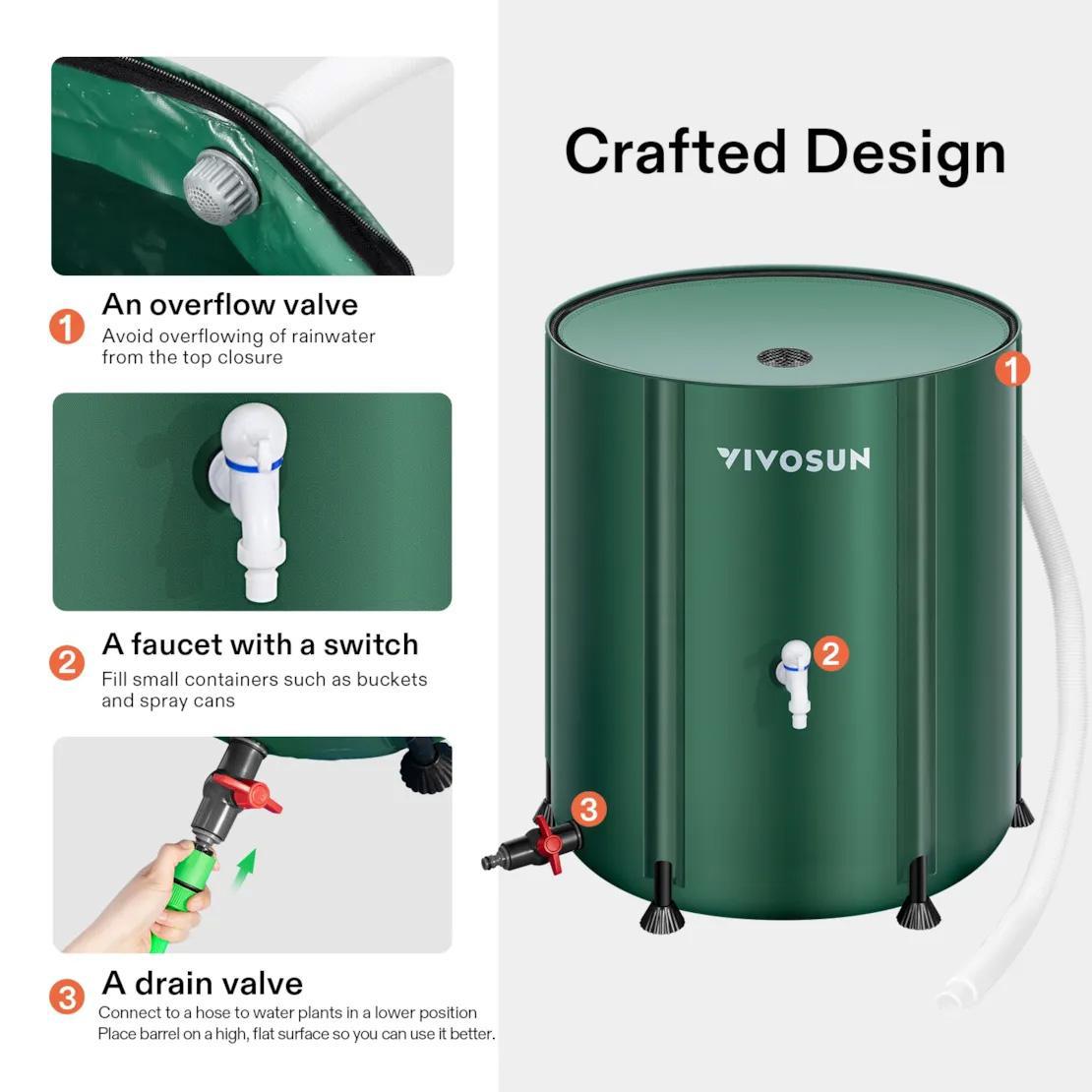 VIVOSUN Collapsible Rain Barrel, 380L Water Storage Tank