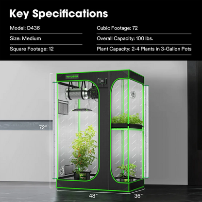 VIVOSUN Grow Tent 120cm x 90cm x 180cm