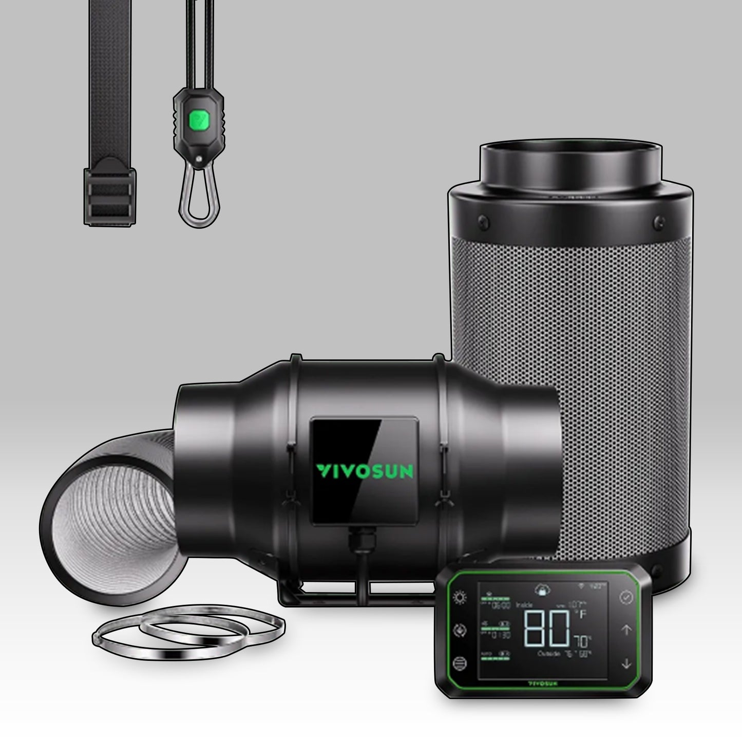 AeroZesh G6 Inline Fan with E42A Controller, Carbon Filter & Ducting Combo