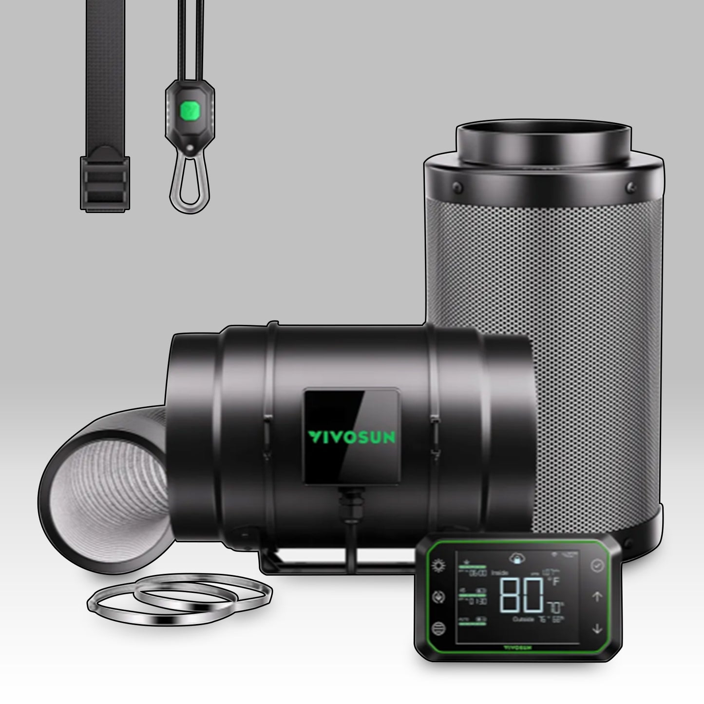 AeroZesh G8 Inline Fan with E42A Controller, Carbon Filter & Ducting Combo