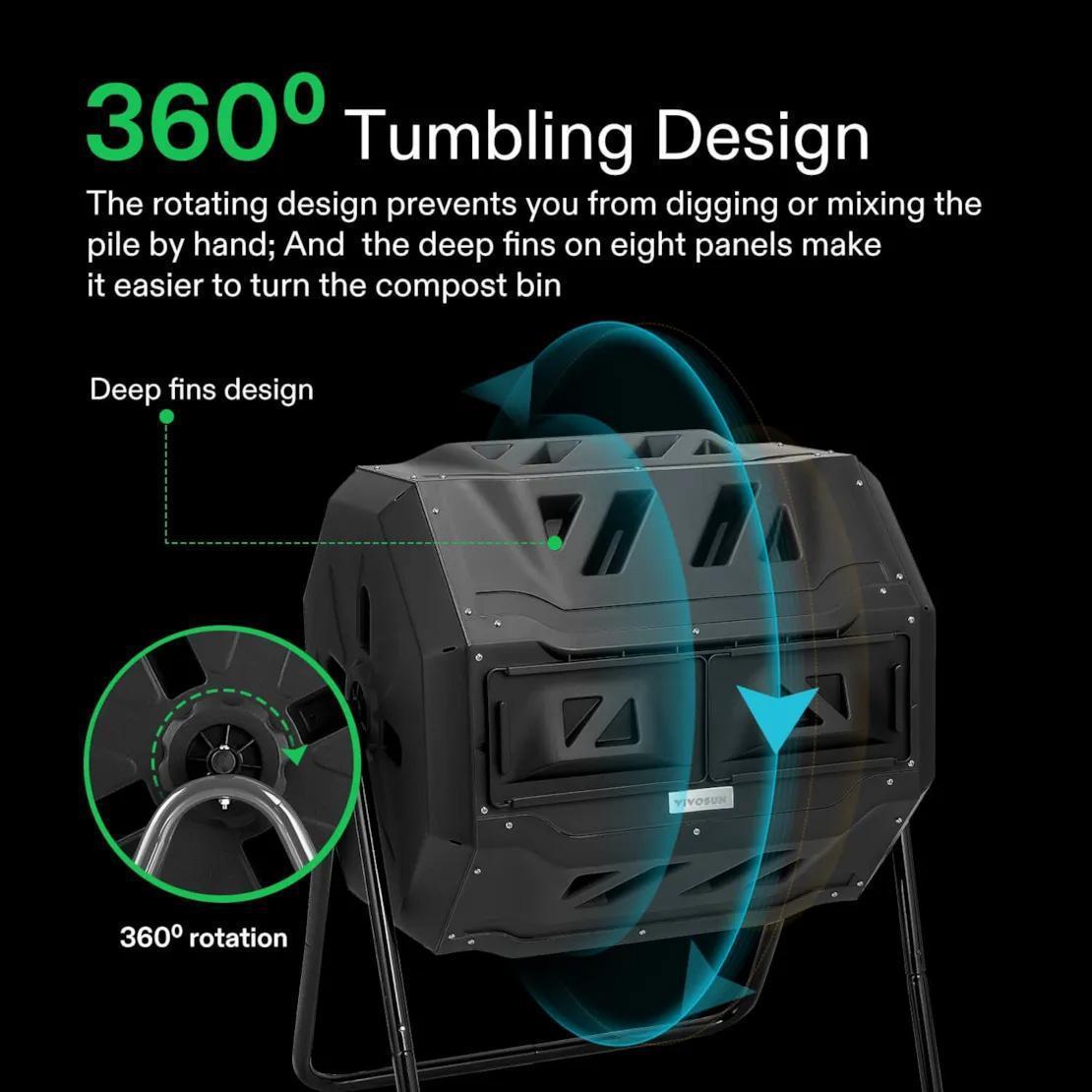 Vivosun Tumbling Composter Compost Bin 162L