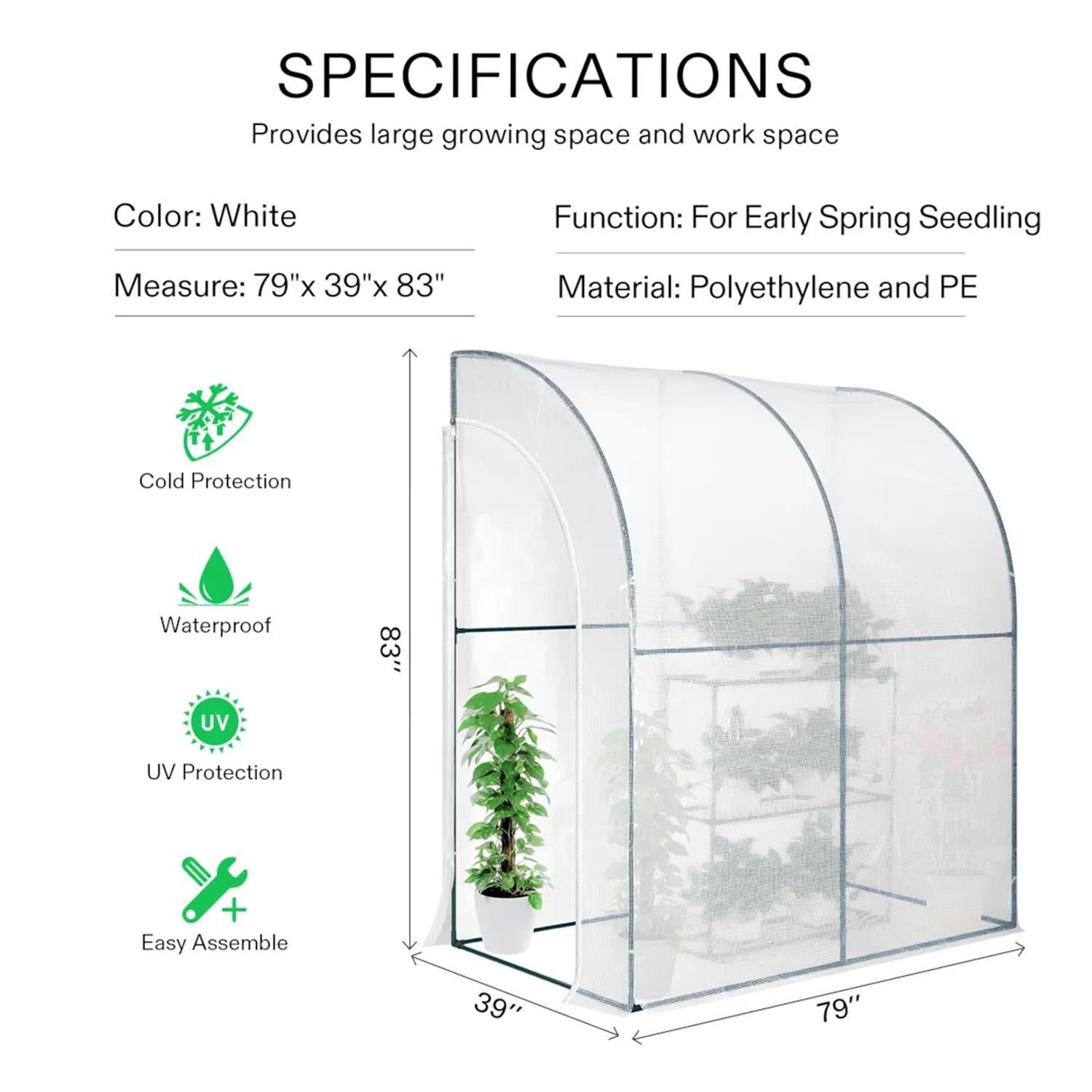 VIVOSUN Mini Lean-to Greenhouse,100cm X 200cm X 210cm